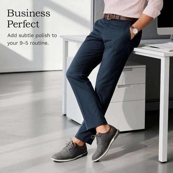 Casual Dress Oxford Shoes Men's Grey-Waxy Business Formal Comfort Derby Sneakers - Picture 6 of 7